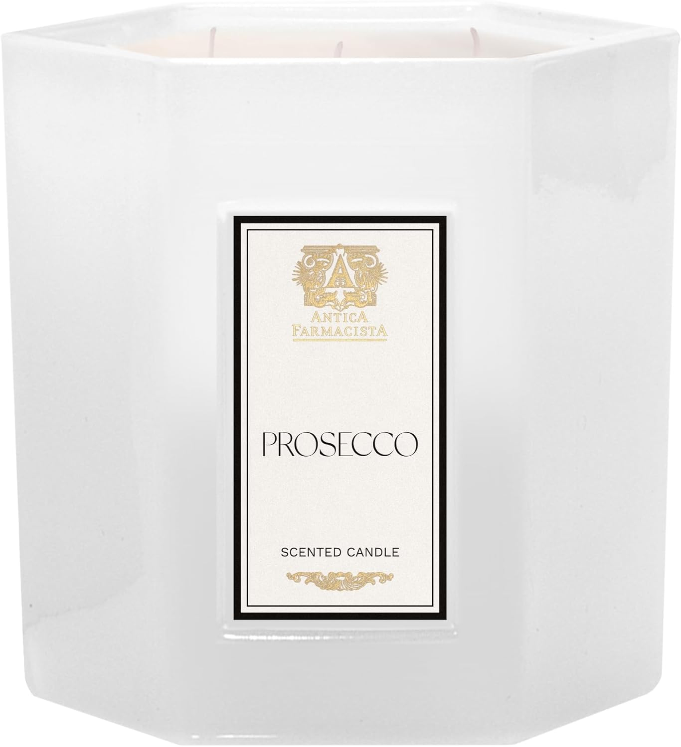 Oversized White Hexagonal Glass Soy Scented Candle with Prosecco Fragrance