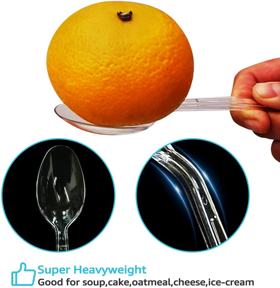 Comfy Package [100 Pack] Heavy Duty Disposable Clear Plastic Spoons - Plastic Silverware, Basic Cutlery for Parties, Events, and Everyday Use