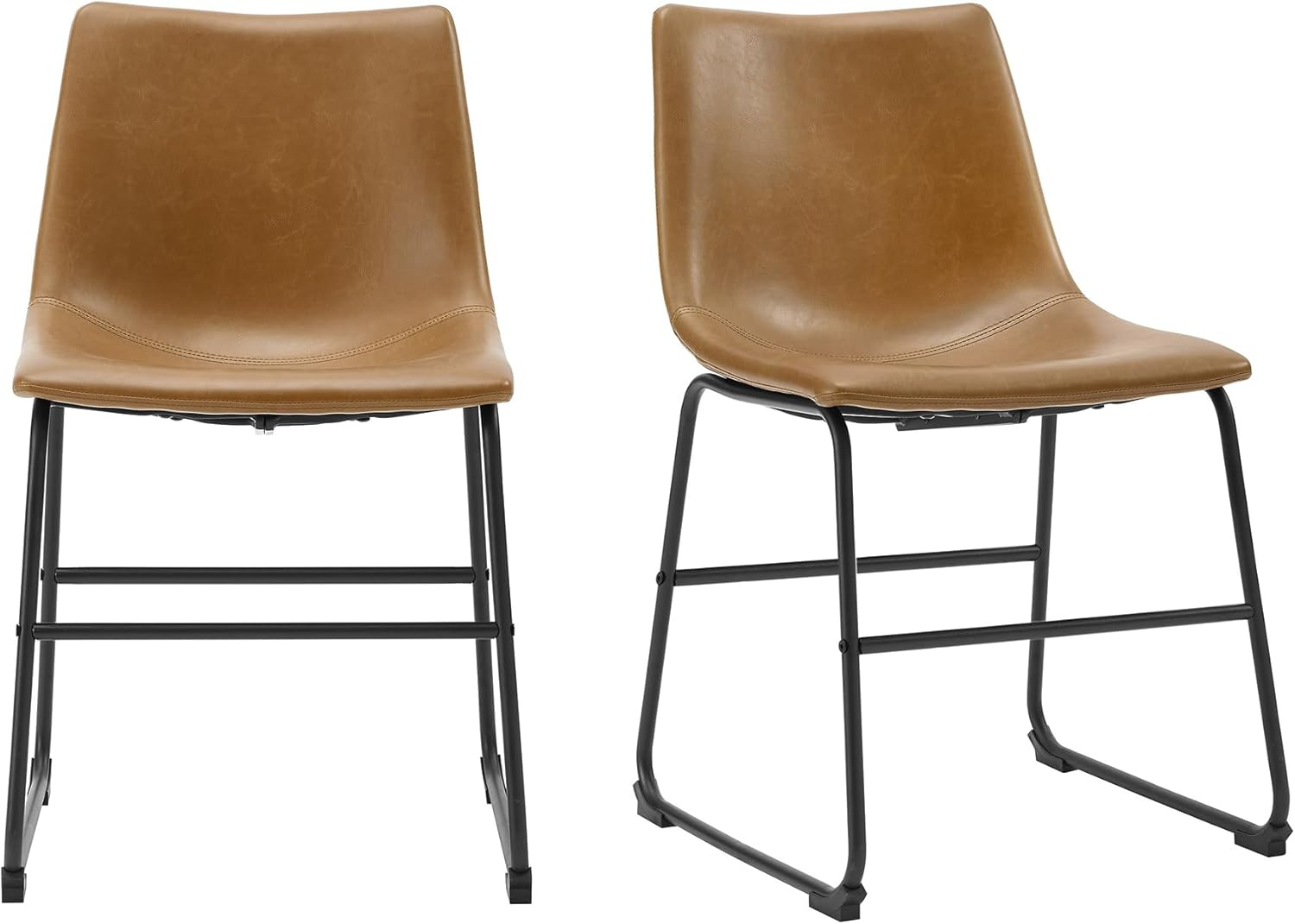 ONKER  Douglas Urban Industrial Faux Leather Armless Dining Chairs, Set of 2, Grey