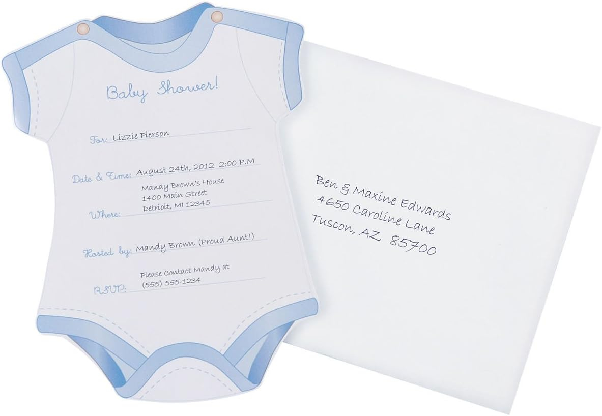 Wilton Blue Boy Onesie Fill-in Baby Shower Invitations, 12pc