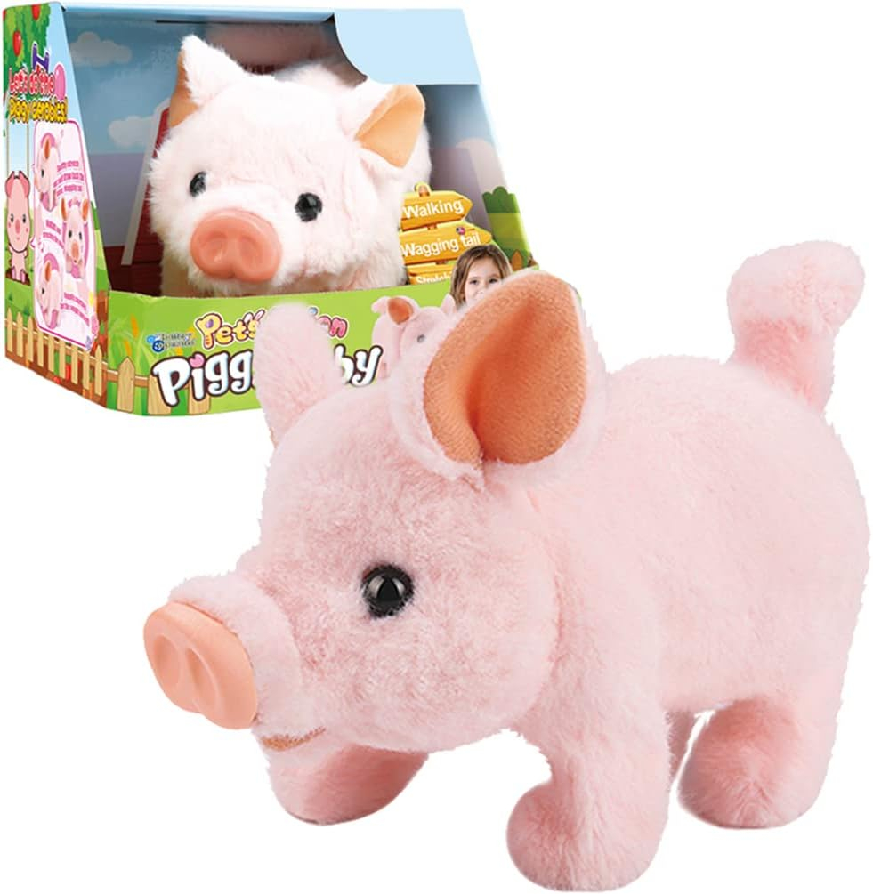 Liberty Imports My Pet Pig, Electronic Plush Piggy Toy Piglet That Walks, Wags Tail, Wiggles Nose, and Makes Oink Sounds for Kids, Boys, Girls