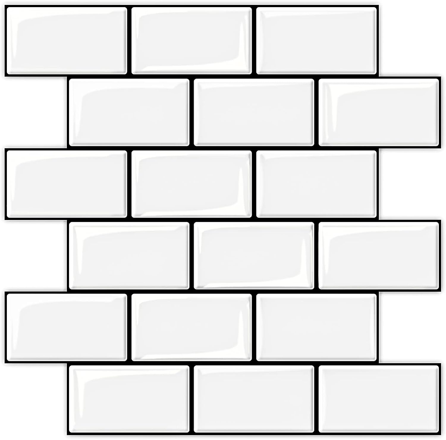 Art3d Peel and Stick Backsplash Tile, 10-Sheet Stick on Subway Tiles for Kitchem, Bathroom Back Splashes, 12"x12", Warm White with Black Grout
