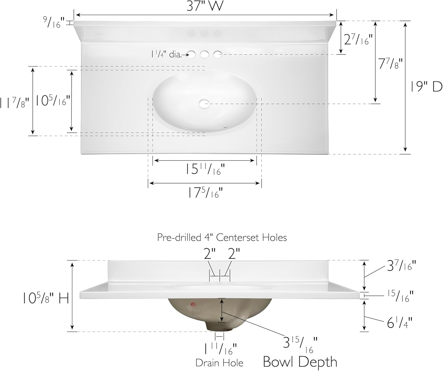 Design House 586206-37-inch Cultured Marble Vanity Top with Backsplash-Improved Package in White