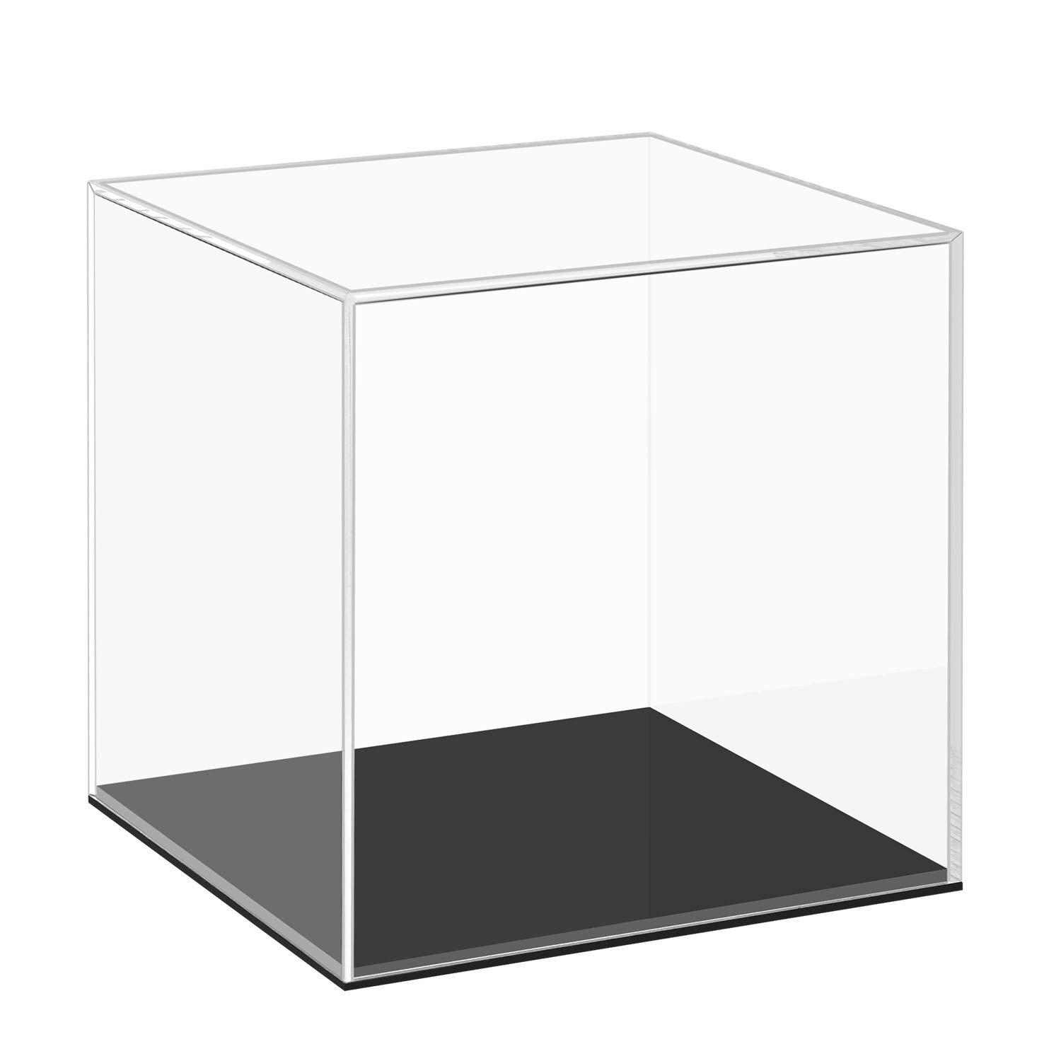 Cliselda Acrylic Display Case with Black Base 5x5x5 inch, Clear Square Acrylic Box Cube Small Storage Containers, Fully Assembled Dustproof Plastic Display Box for Collectibles Action Figures
