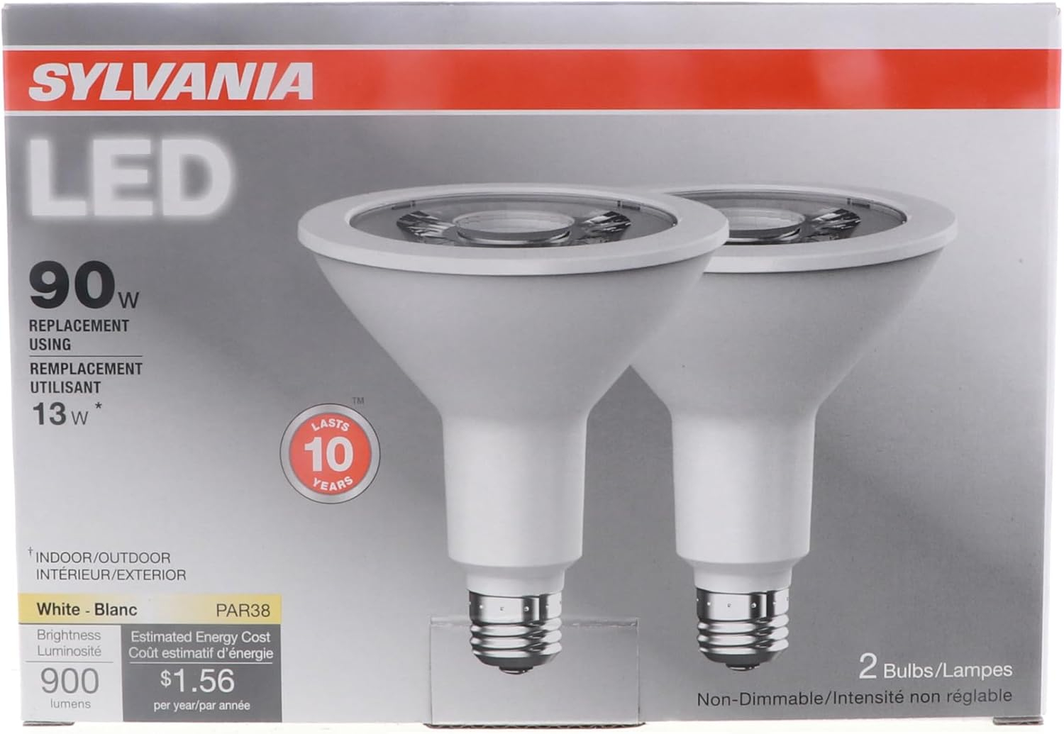 SYLVANIA LED Flood Light Bulb, PAR38, 13W, 3000K, Soft White, 2 Pack