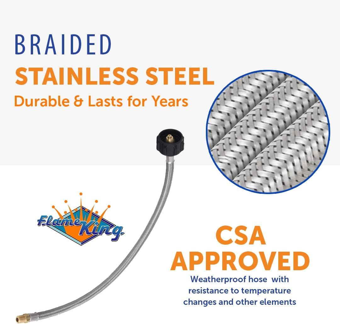 18" Stainless Steel Braided Propane Hose with Brass Fittings
