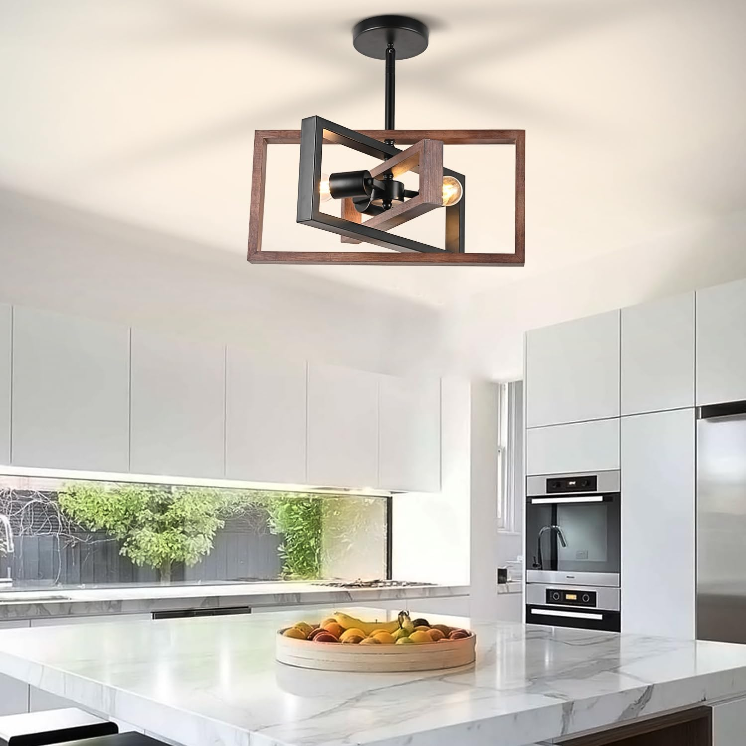 3-Light Black Ceiling Light Fixture for Dining Room Foyer Modern Farmhouse Lighting Fixtures Semi Flush Mount Rectangle Metal Ceiling Light for Bedroom Kitchen Island Entryway 15.74''