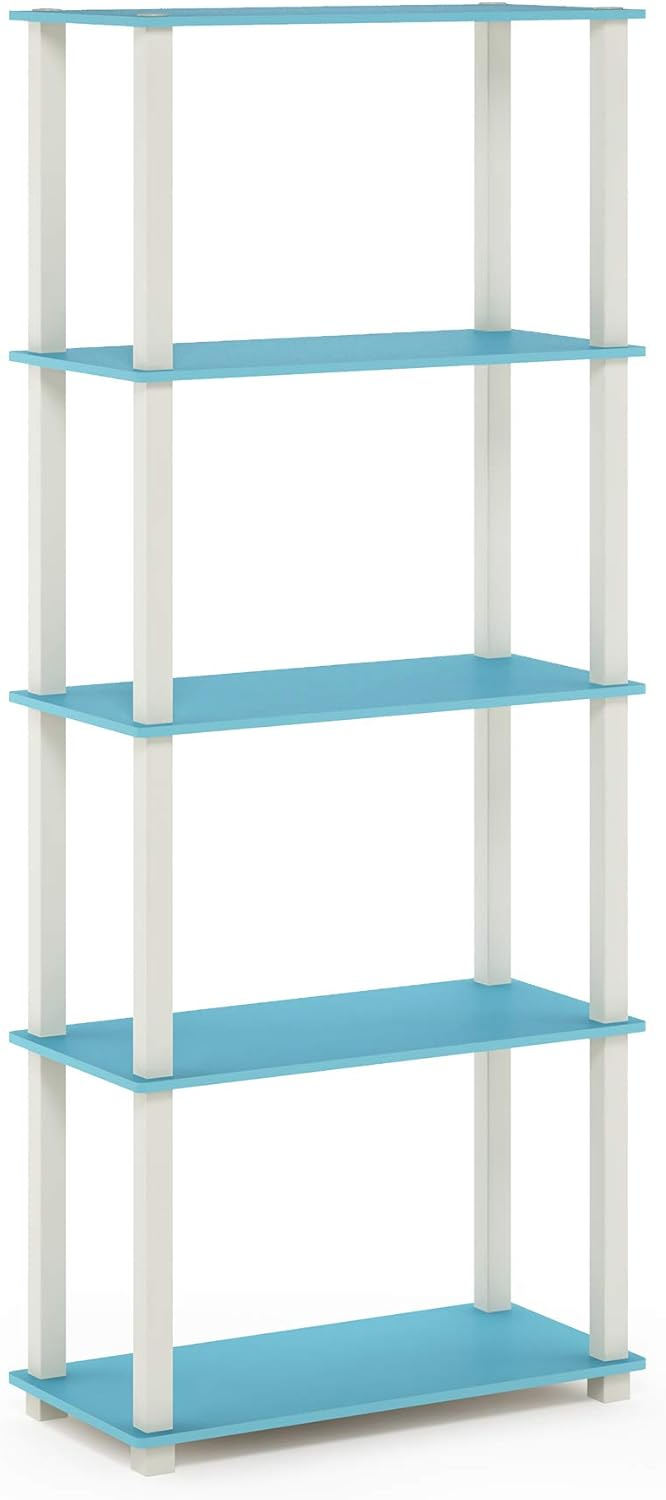 Furinno Turn-S-Tube 5-Tier Square Tubes Display Shelf, Light Blue/White