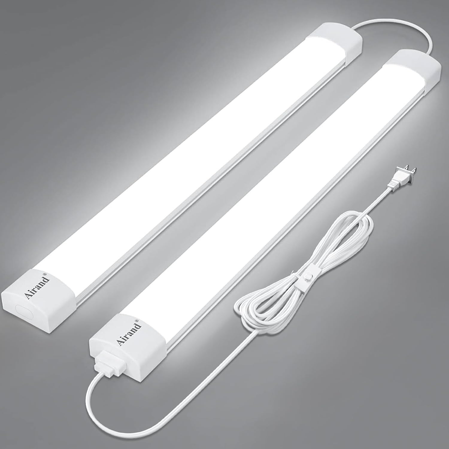 Airand Utility LED Light with Plug 2PCS Linkable Fixture 2FT 4FT Water-Proof Tube Light 5000K Under Cabinet Lighting,LED Closet Lights 18W for Workbench Kitchen Garage Workshop