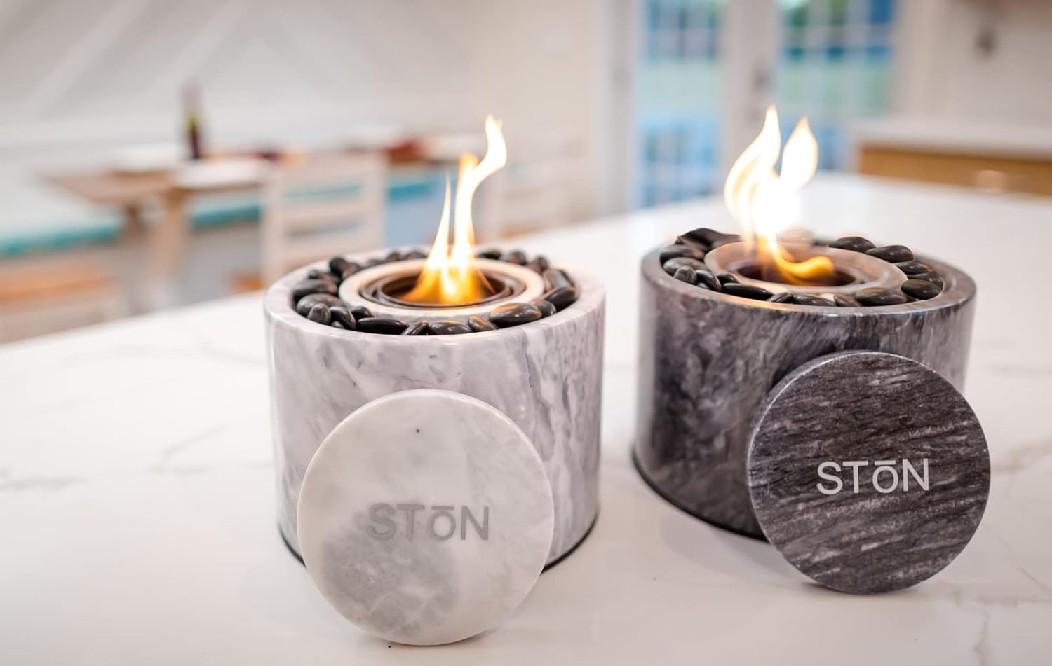 Tabletop Fire Pit Bowl - The Original Marble Portable Fireplace, Indoor Outdoor, Mini Fire Pit Clean Burning Real Flame for Patio Balcony, S’Mores Maker (Black)