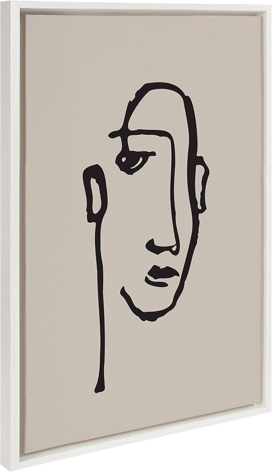Kate and Laurel Sylvie Minimalist Neutral Line Art Drawing Face Framed Canvas Wall Art by The Creative Bunch Studio, 23x33 White, Modern Abstract Face Line Drawing Wall Decor