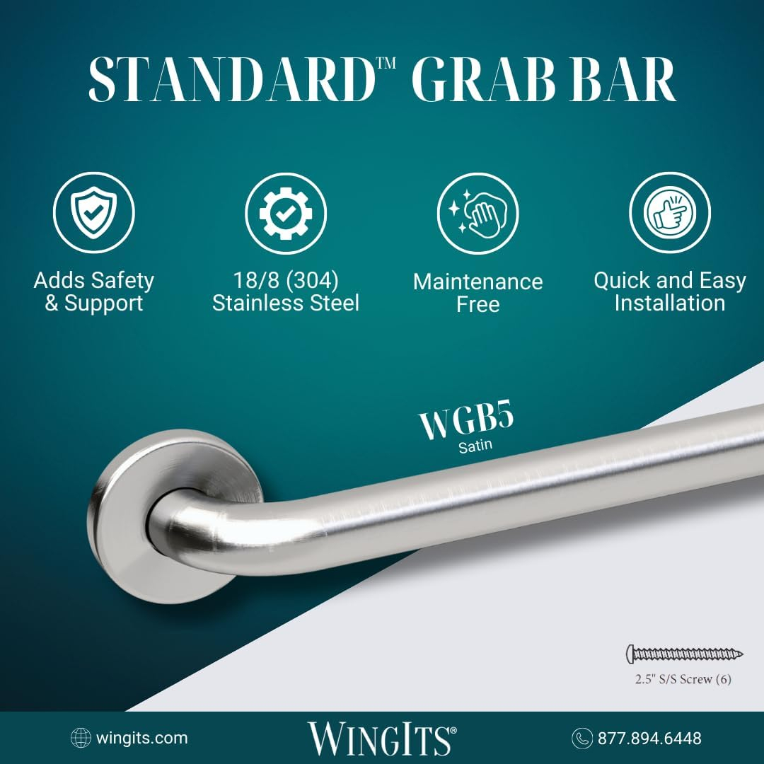 Wingits Grab Bar With Cover, 36 In. X 1-1/4 In., Satin Stainless Steel
