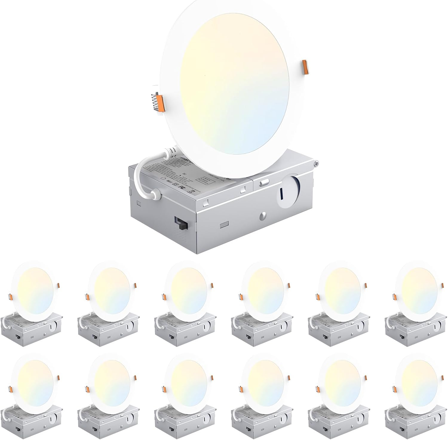 TORCHSTAR 12 Pack 4" 5CCT Dimmable LED Recessed Light with J-Box, 2700K/3000K/3500K/4000K/5000K Selectable, 10W LED Downlight, Aluminum, High Brightness, ETL & Energy Star