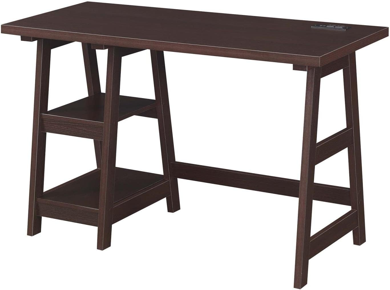 Convenience Concepts Designs2Go 29.25" Trestle Desk w Charging Station & Shelves, Espresso, All Ages
