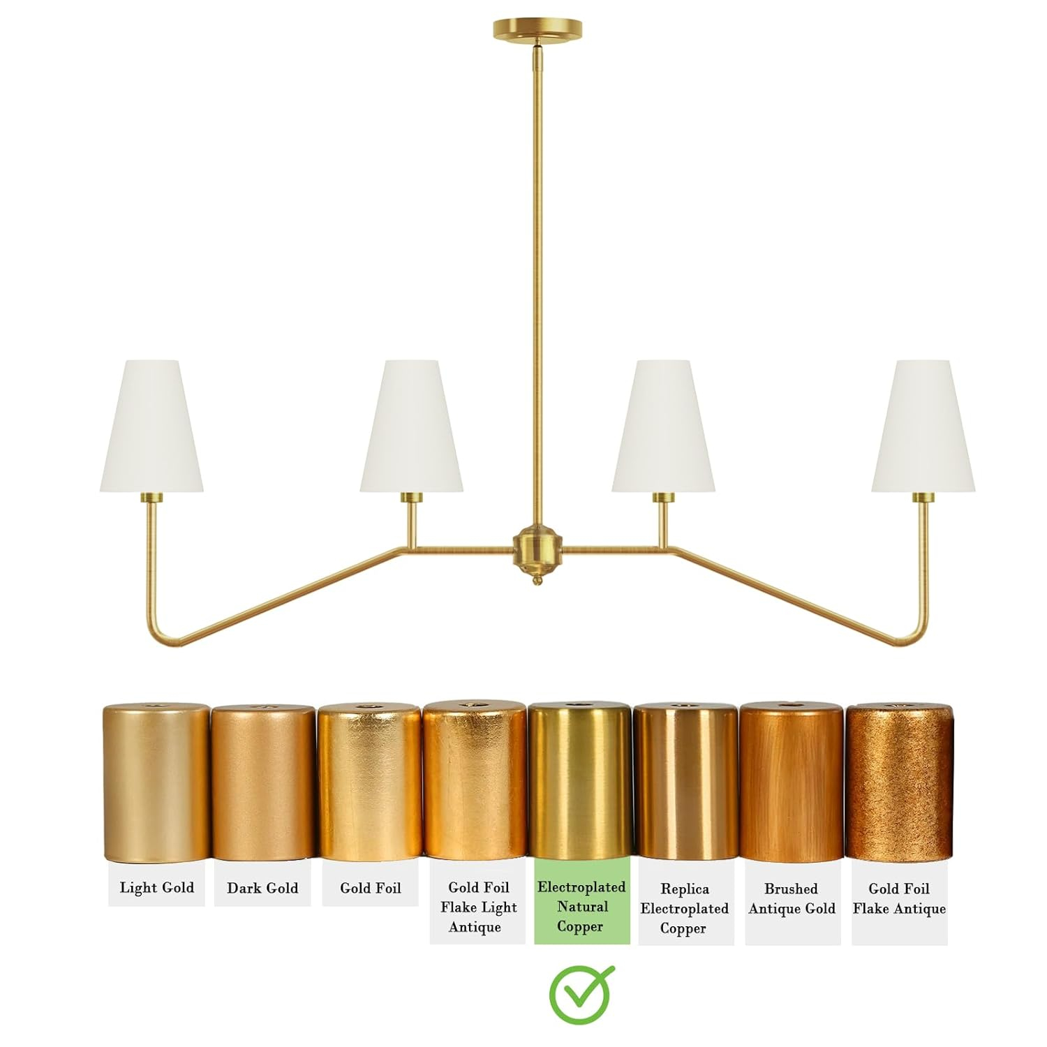Brightever 4-Light Gold Linear Chandelier, Kicthen Island Light Fixture for Dining Room Over Table, Modern Pendant Lighting with White Fabric Shades for Pool Table, E12 Base (Bulb not Included)