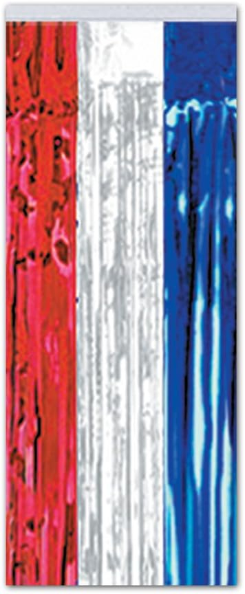Beistle 8' x 3' 1-Ply Flame Resistant Gleam 'N Curtain Red/White/Blue 2/Pack 55410-RWB