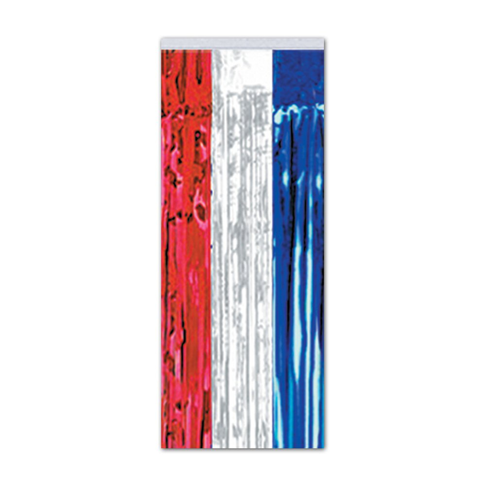 Beistle 8' x 3' 1-Ply Flame Resistant Gleam 'N Curtain Red/White/Blue 2/Pack 55410-RWB