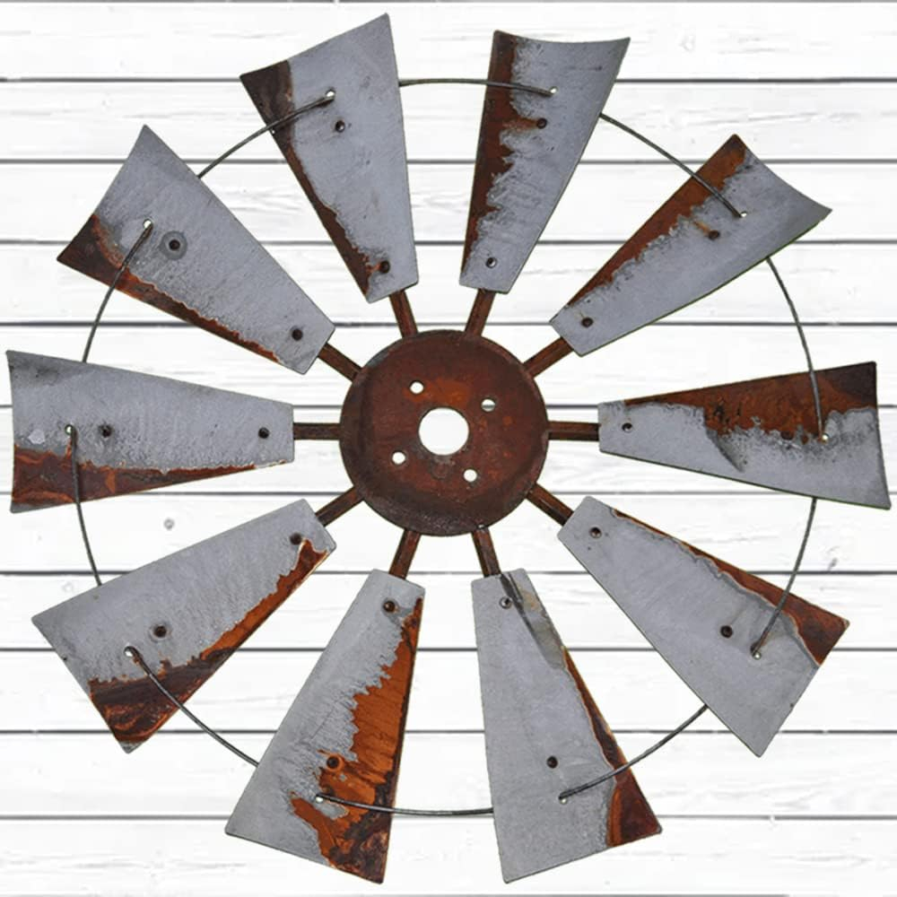 30-inch Rustic Windmill Fan Wall Sculpture Home Decor