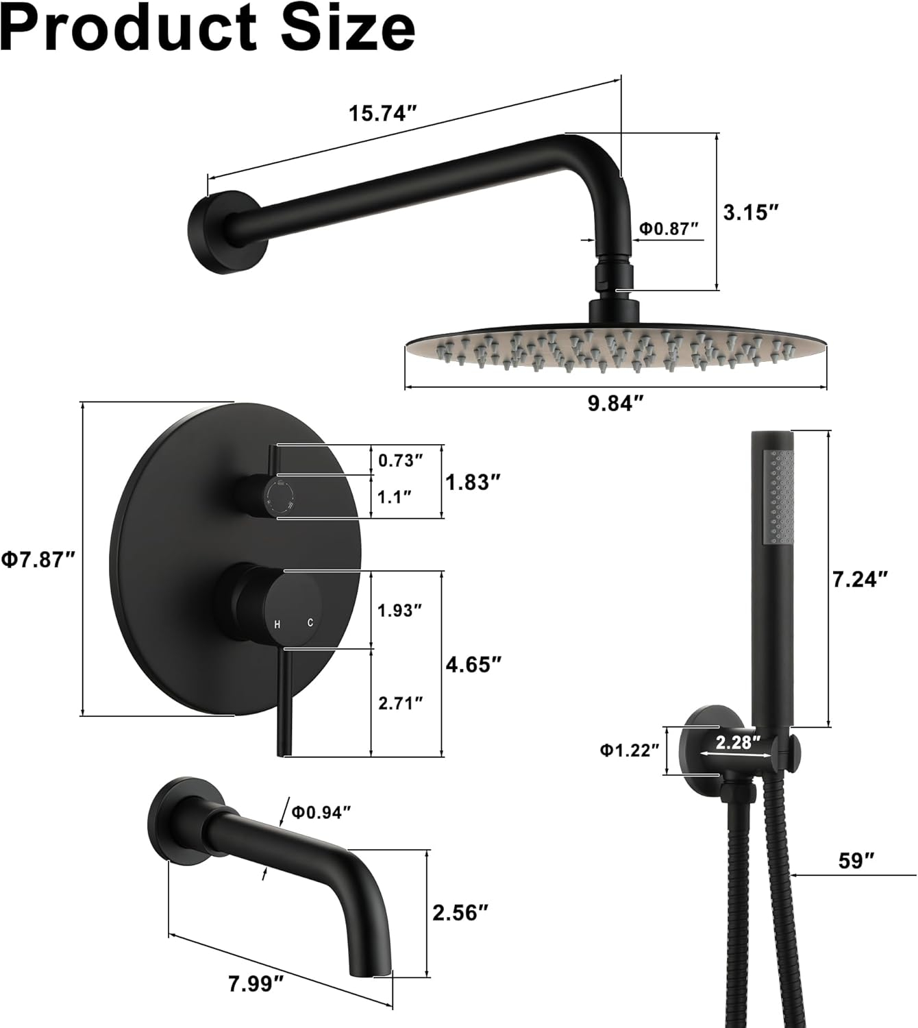 Matte Black Large Round Dual Shower Head System with Handheld