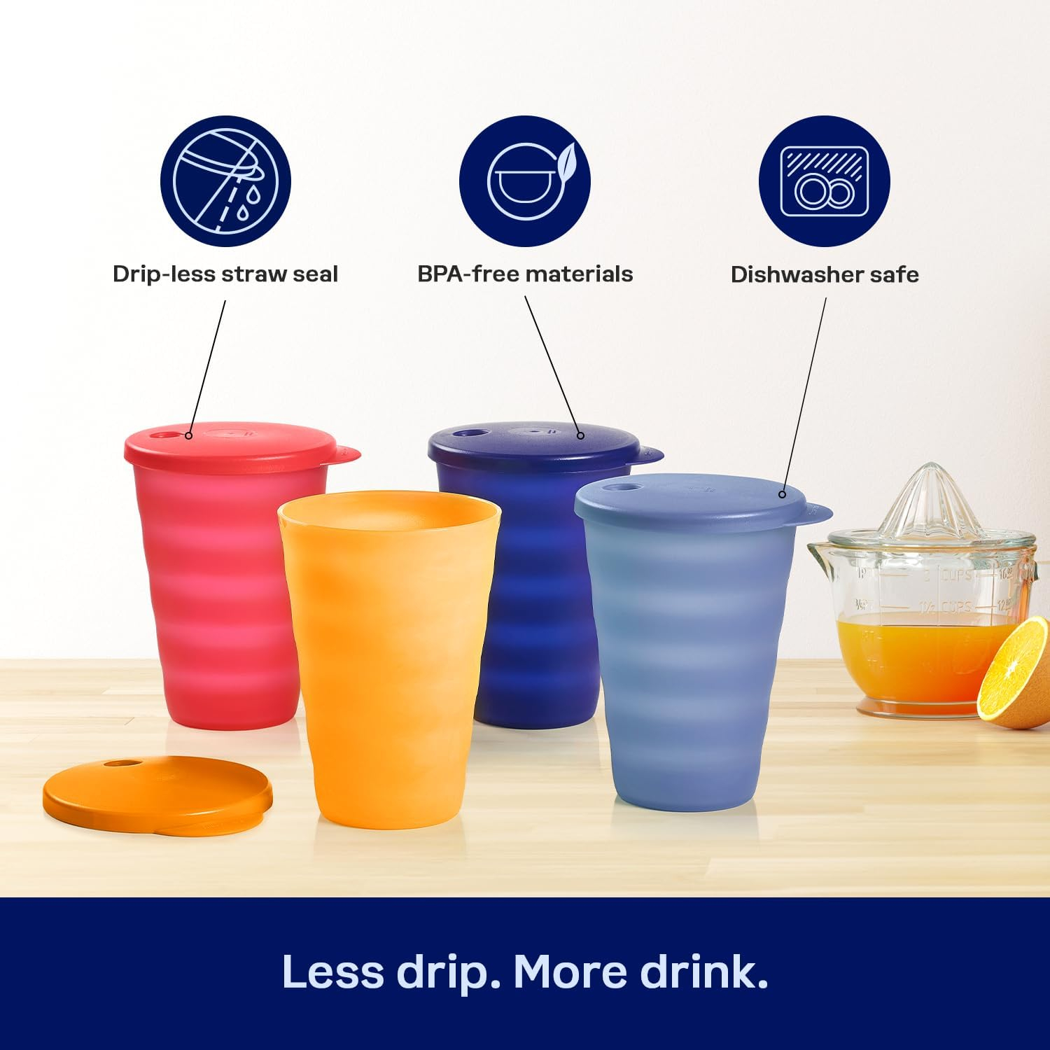 Tupperware Impressions Tumbler Set, 4 Count, Dishwasher Safe and BPA Free (4 Tumblers, 4 Lids, 17 fl oz each) Multicolor