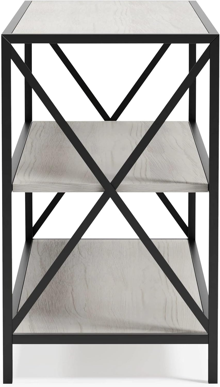 40 in. Gem 3 Shelves & X Side Accents Metal Console Sideboard Table, Black & White