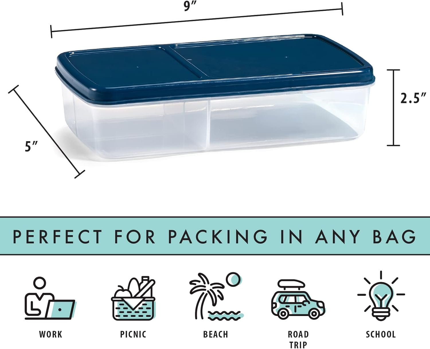 L.O.T.G. Three-Compartment BPA-Free Plastic Lunch Box with 2 Slim Ice Packs