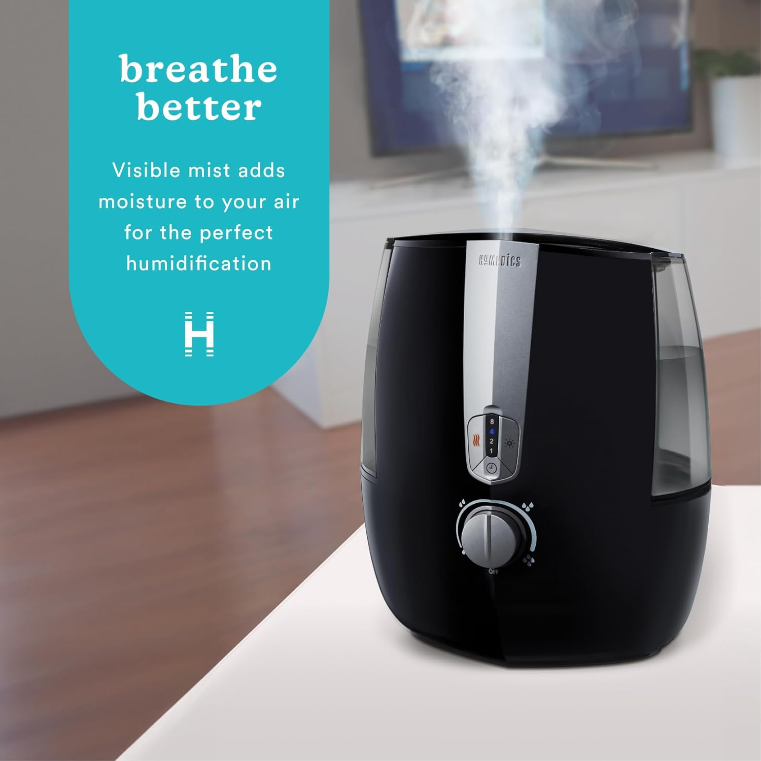 Homedics TotalComfort Plus Ultrasonic Air Humidifier, 5.3L Water Tank with Warm and Cool Mist for Home, Office, Nursery, Dorm, Night-Light with Auto Shutoff