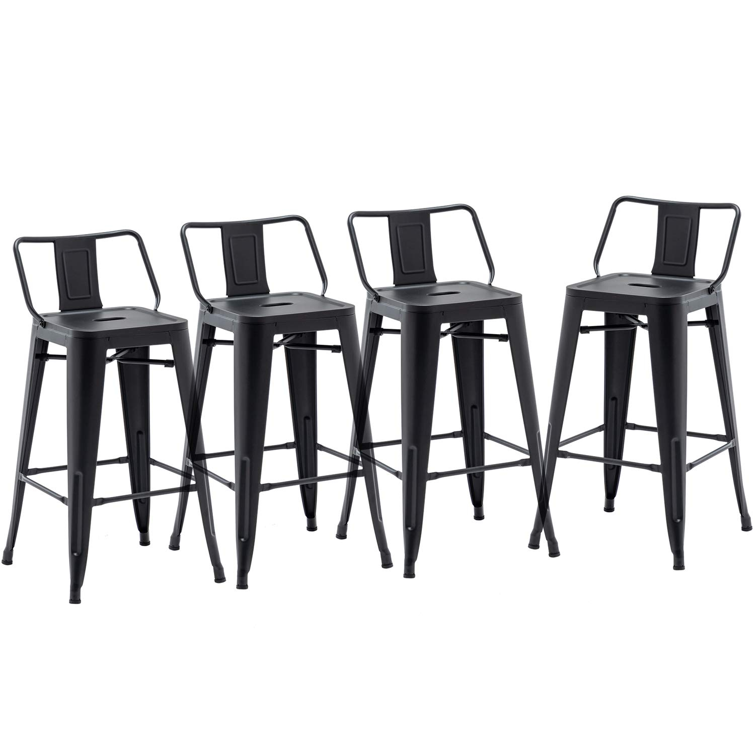 Andeworld 26" Low Back Metal Counter Stool Height Bar Stools [Set of 4] Barstools, Black