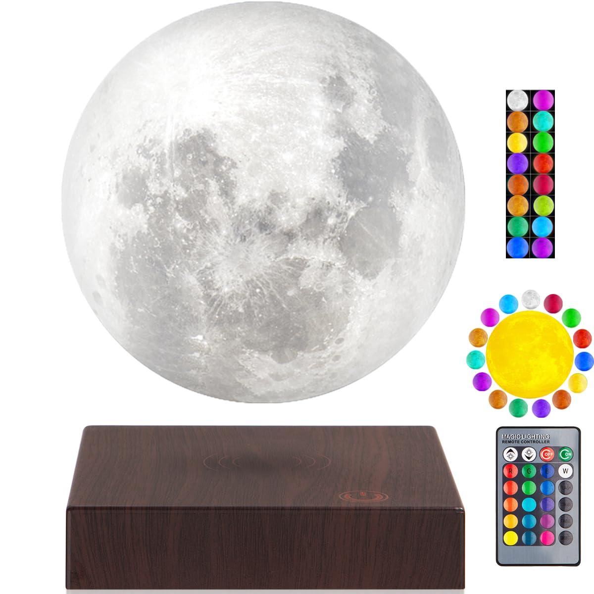 VGAzer Moon Lamp 3D Printing Magnetic Levitating Moon Light Lamps for Home、Office Decor, Creative Gift-6 Inch,Has 16 Colors 20 Modes