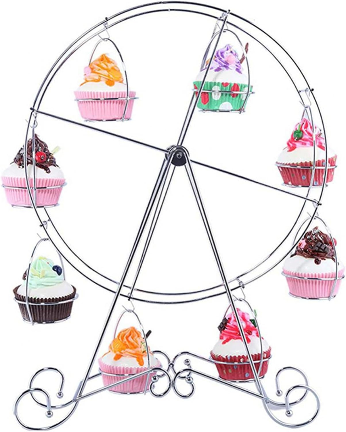 ASkinds Ferris Wheel Cupcake Stand Dessert Serving Tray, Ferris Wheel Cupcake Stand for Carnival and Circus Theme Party Wedding Party Furnishing Accessories (Silvery)