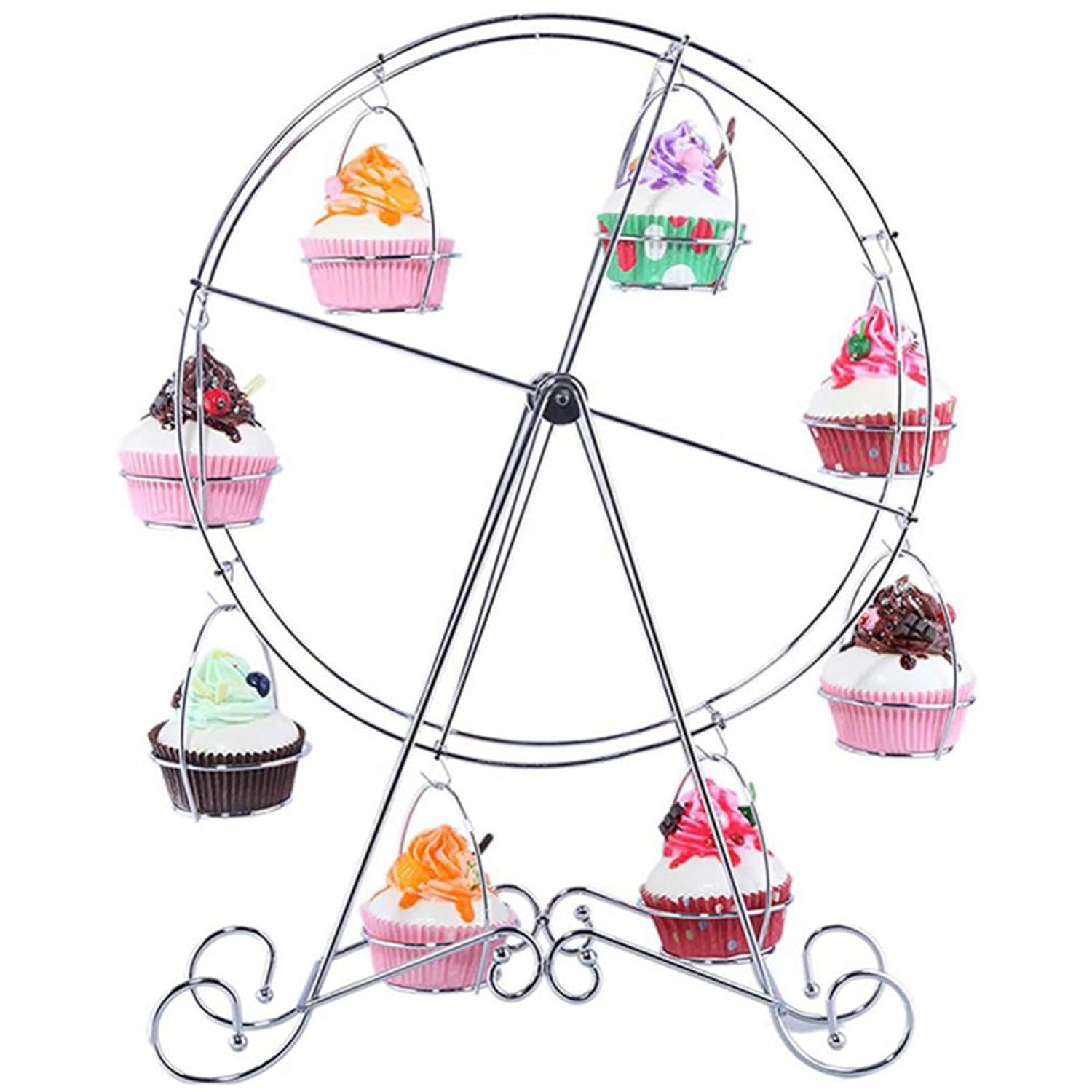 ASkinds Ferris Wheel Cupcake Stand Dessert Serving Tray, Ferris Wheel Cupcake Stand for Carnival and Circus Theme Party Wedding Party Furnishing Accessories (Silvery)