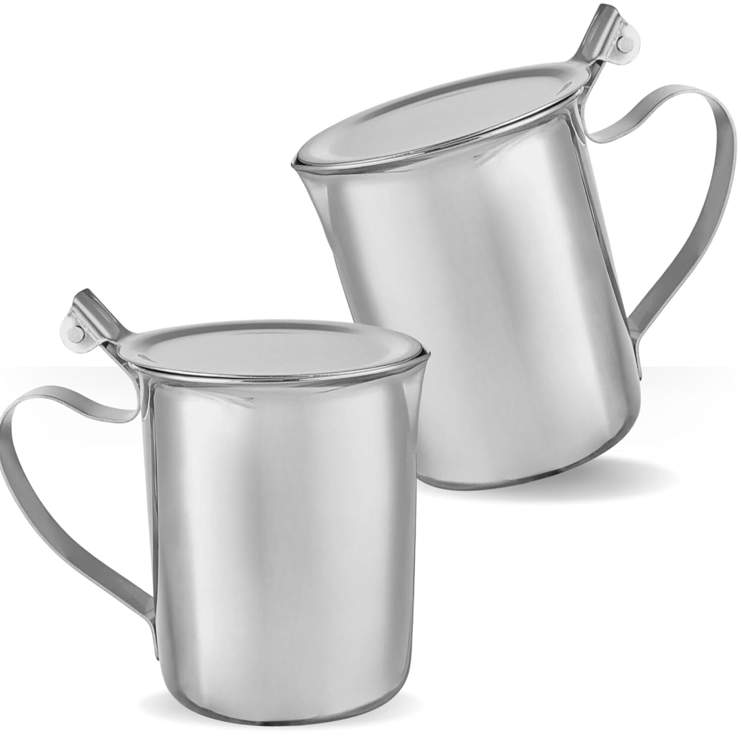2 Stainless Steel Coffee Creamer Container Cover 10oz Milk Pitcher Lid Dispenser
