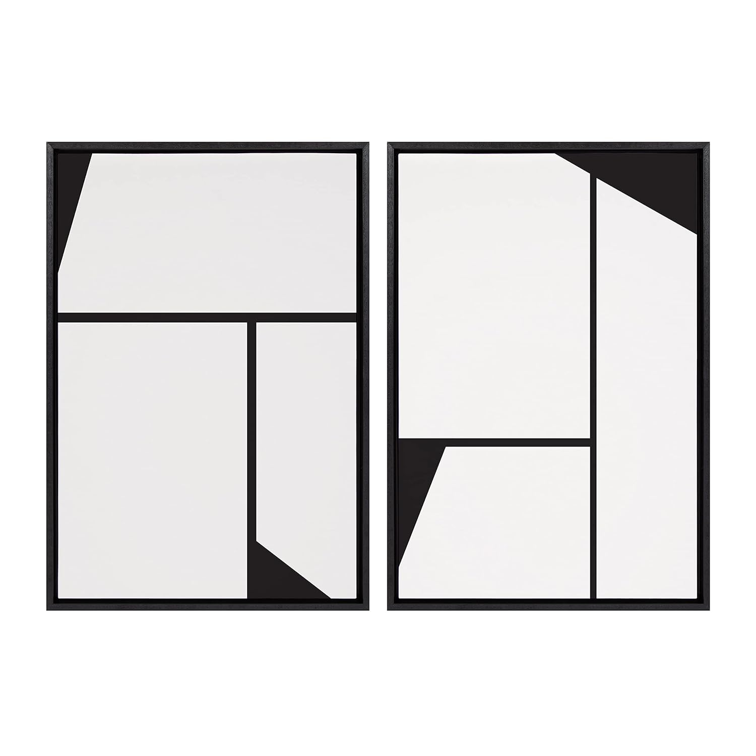 Kate and Laurel Sylvie Sleek Luxe Minimalist Black and White Abstract Framed Canvas Wall Art Set by The Creative Bunch Studio, 2 Piece 23x33 Black, Simple Minimal Art Set for Wall