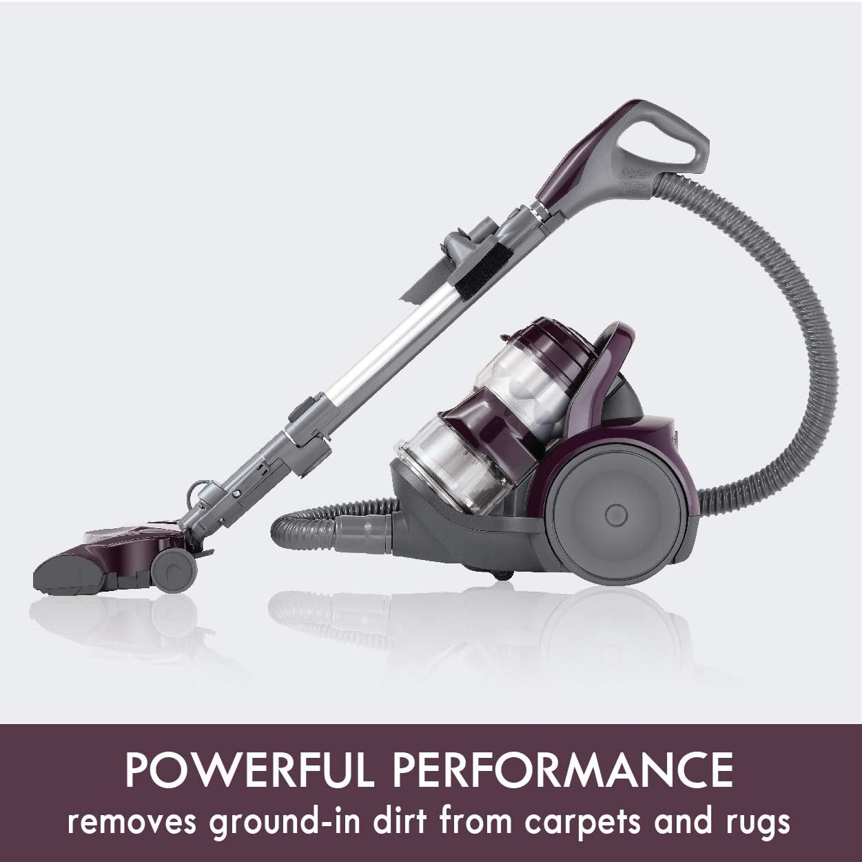Compact Purple Bagless Canister Vacuum with HEPA Filter for Pets