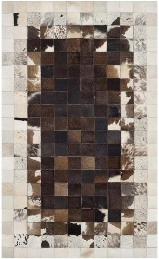 SAFAVIEH Studio Leather Keegan Geometric Area Rug, Ivory/Dark Brown, 3' x 5'