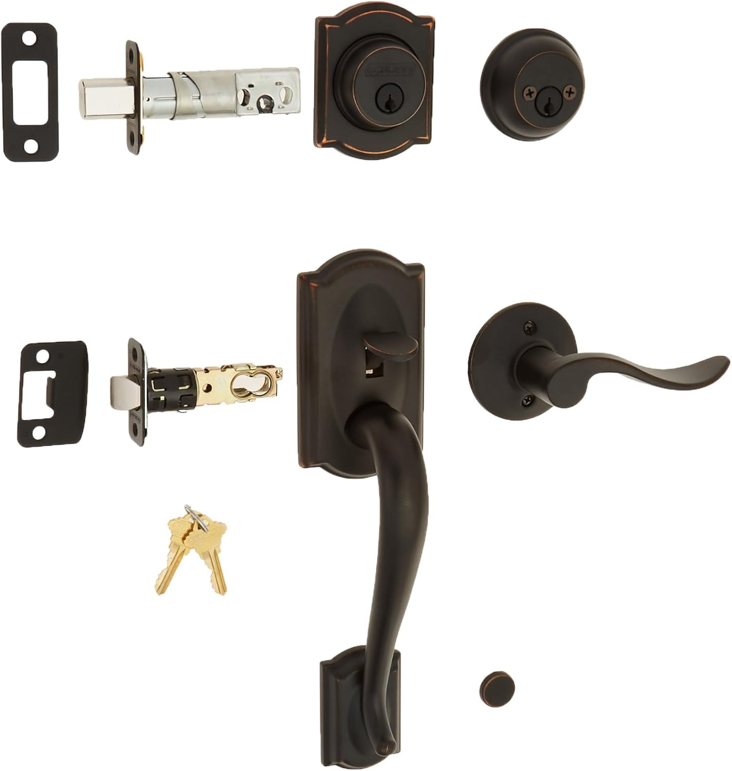 Schlage F62-CAM-ACC-RH Camelot Right Hand Double Cylinder Handleset with Accent, Aged Bronze