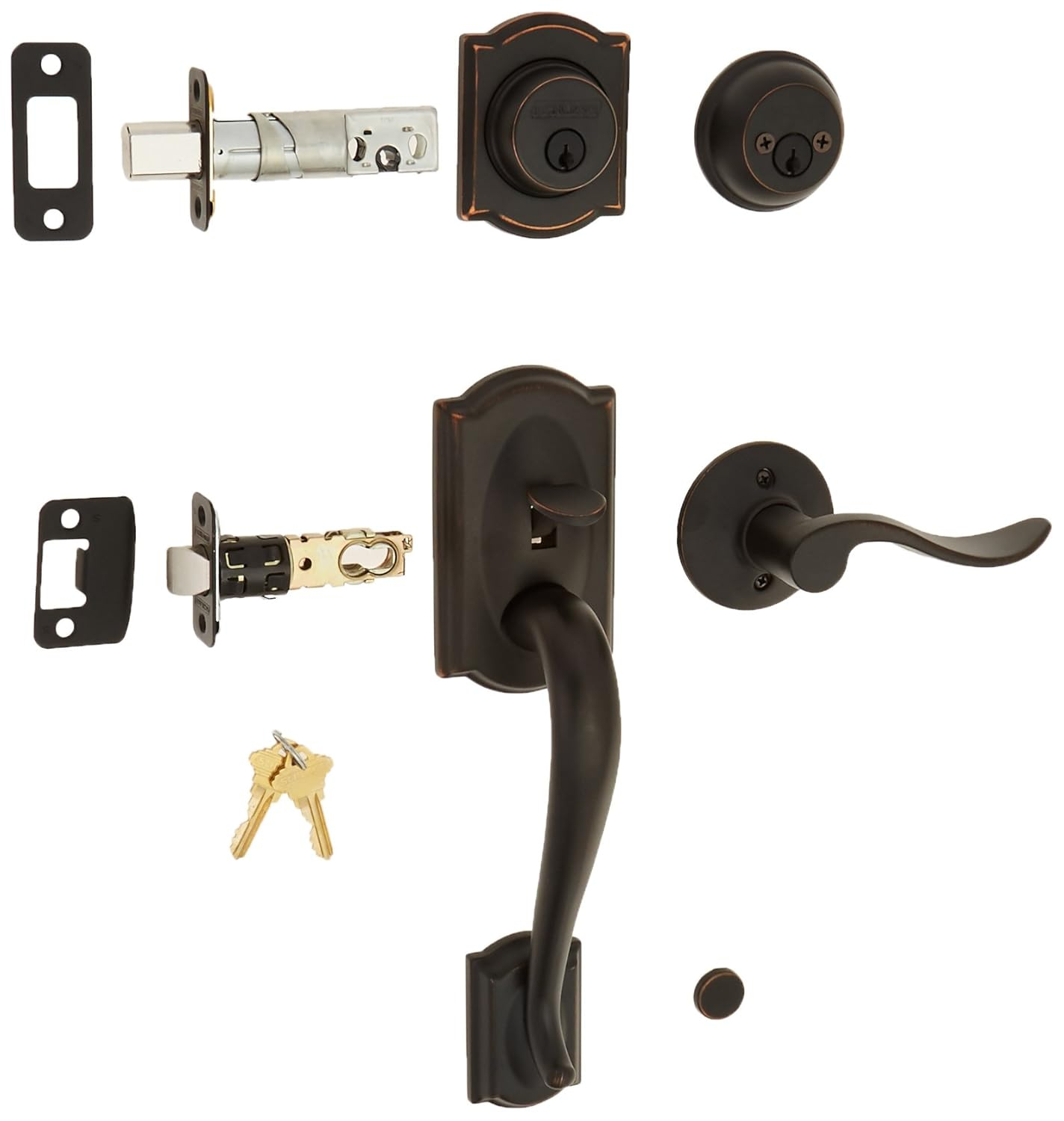 Schlage F62-CAM-ACC-RH Camelot Right Hand Double Cylinder Handleset with Accent, Aged Bronze