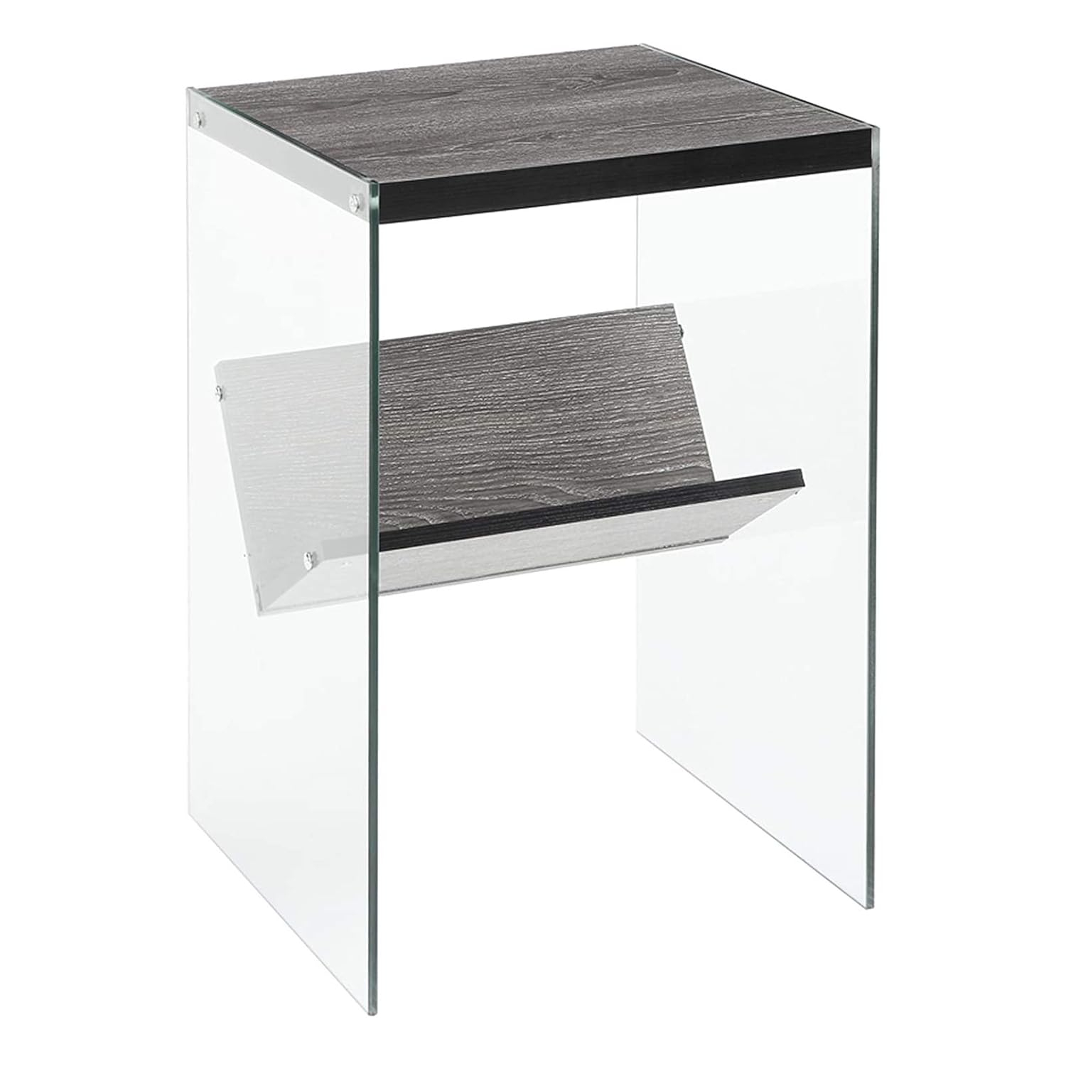 Convenience Concepts SoHo Glass End Table with Shelf, Weathered Gray/Glass