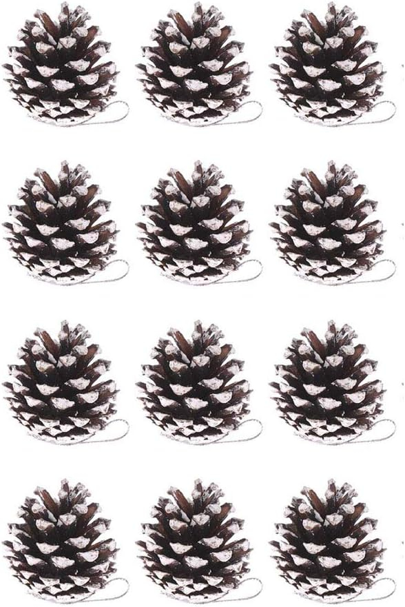 Yahpetes 12 Pcs Christmas Pine Cones 1.96" Snow Tipped Natural Pine Cone Decorations Christmas Rustic Pinecone Ornaments for Decorating and Designing(12 pcs)