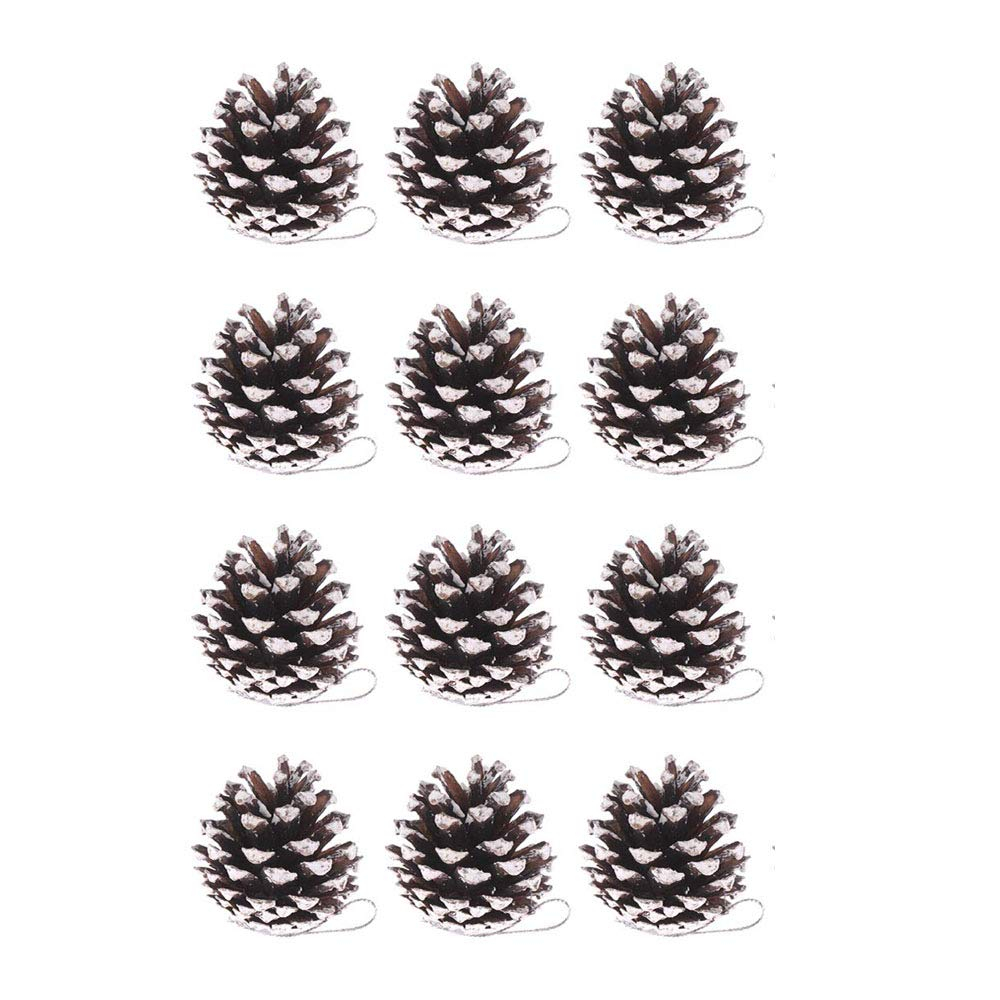 Yahpetes 12 Pcs Christmas Pine Cones 1.96" Snow Tipped Natural Pine Cone Decorations Christmas Rustic Pinecone Ornaments for Decorating and Designing(12 pcs)