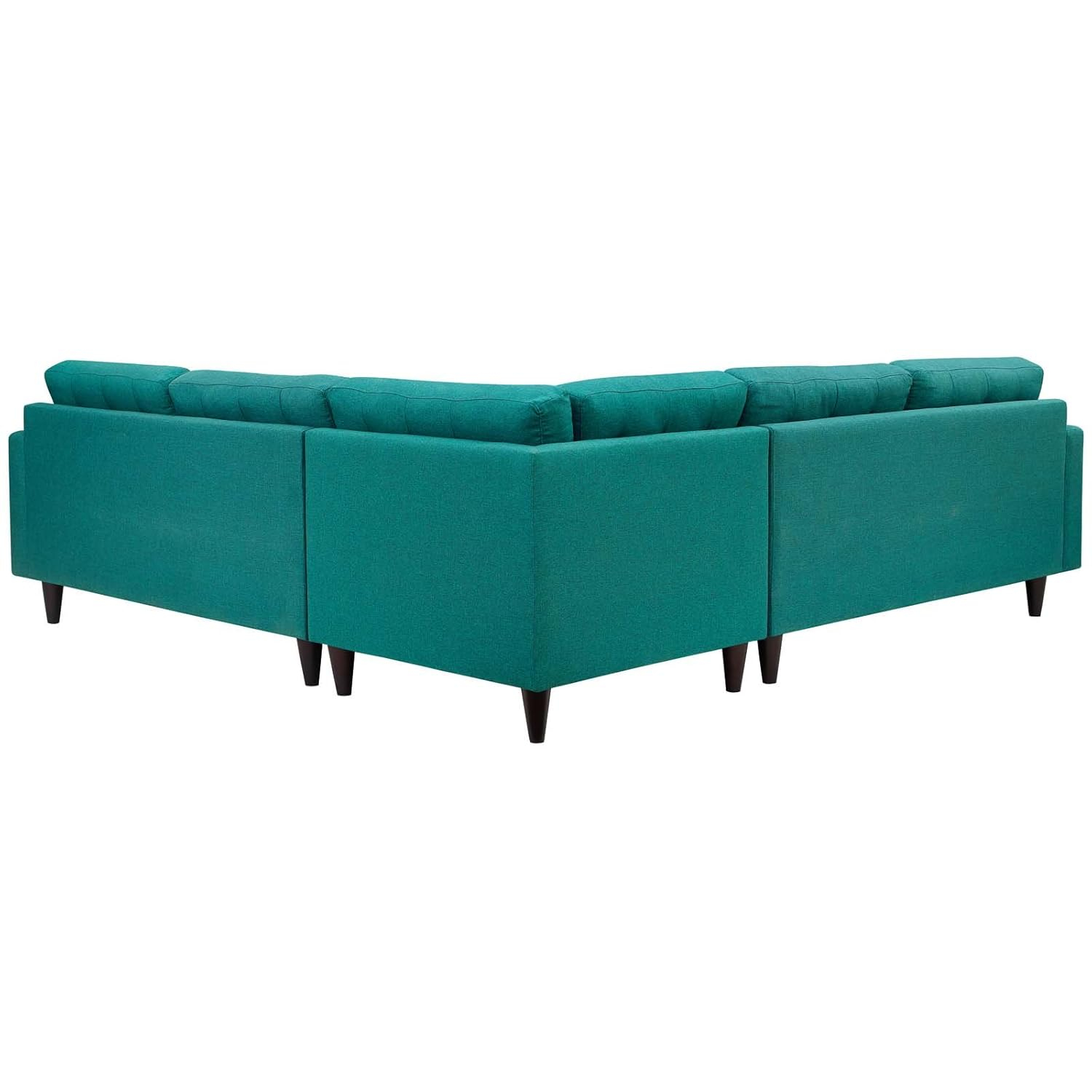 Modway Empress Upholstered Fabric Corner Sectional Sofa in Teal Blue