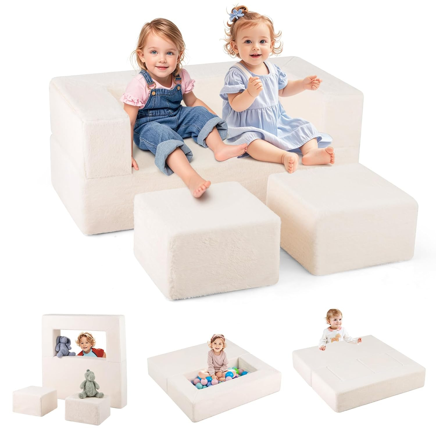 OLAKIDS Modular Kids Play Couch, Toddler Sectional Fort Building Sofa for Playroom, Bedroom, Convertible Soft Foam Furniture Playset and Floor Cushion for Boys and Girls