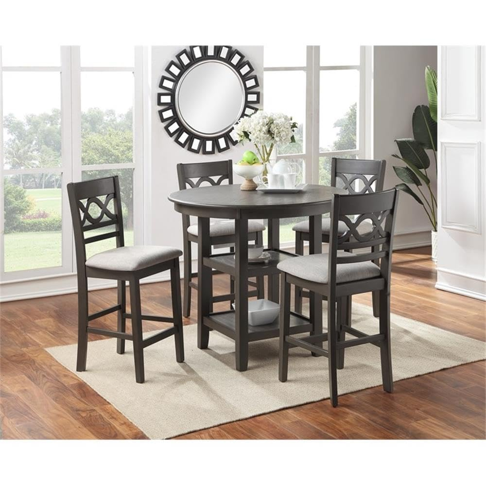 Gray Counter Height 5-Piece Dining Set with Round Table and 4 Chairs