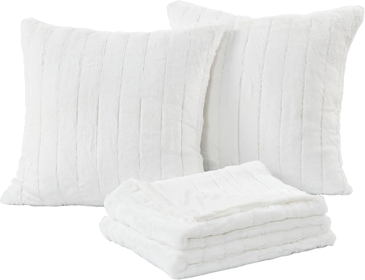 Home Soft Things Comfy Fluffy Throw & 2 Pillow Covers Combo - Bright White - 50" x 60"/18" x 18"