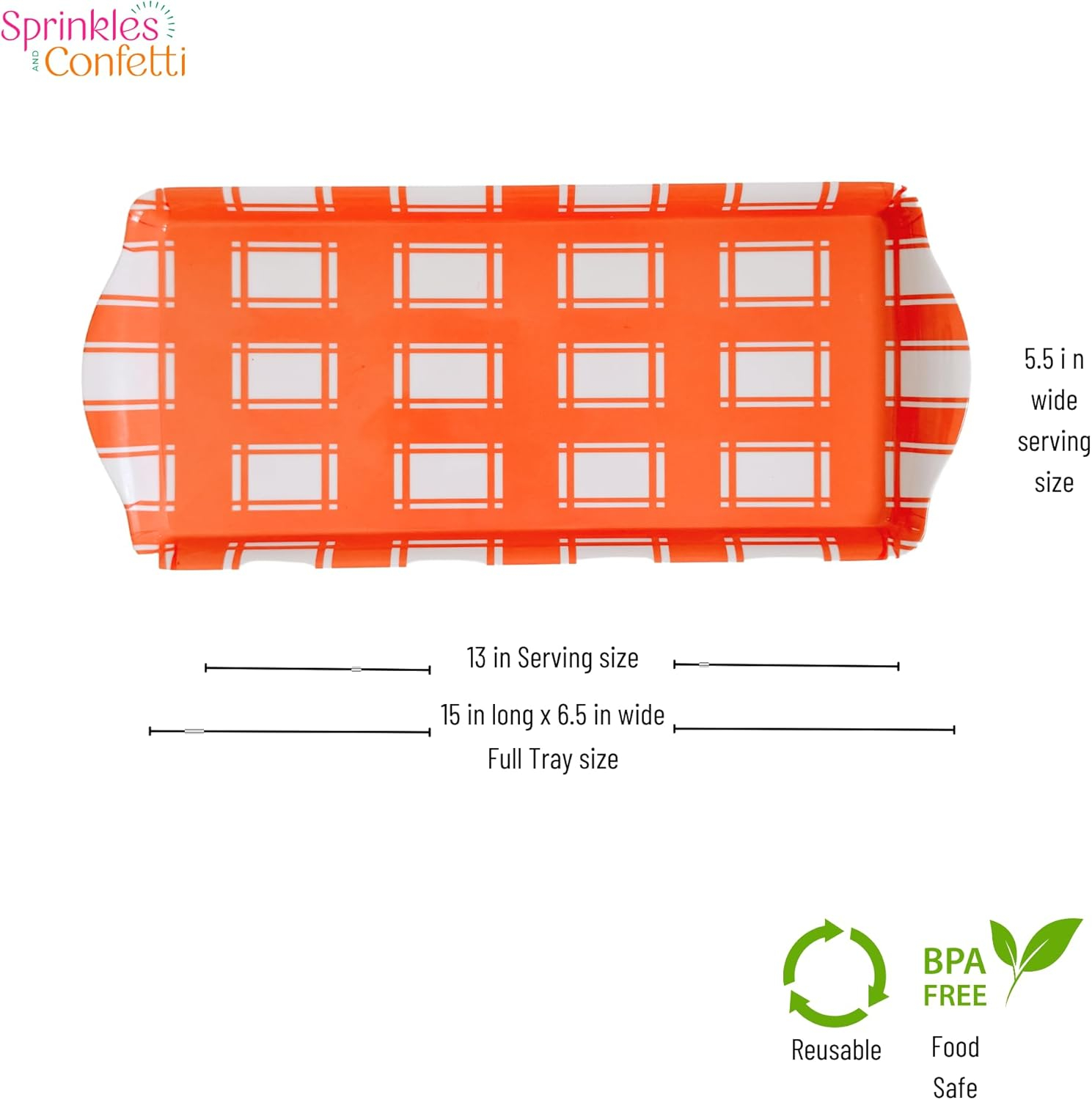 Orange Plaid Gingham Reusable Melamine Party Tray