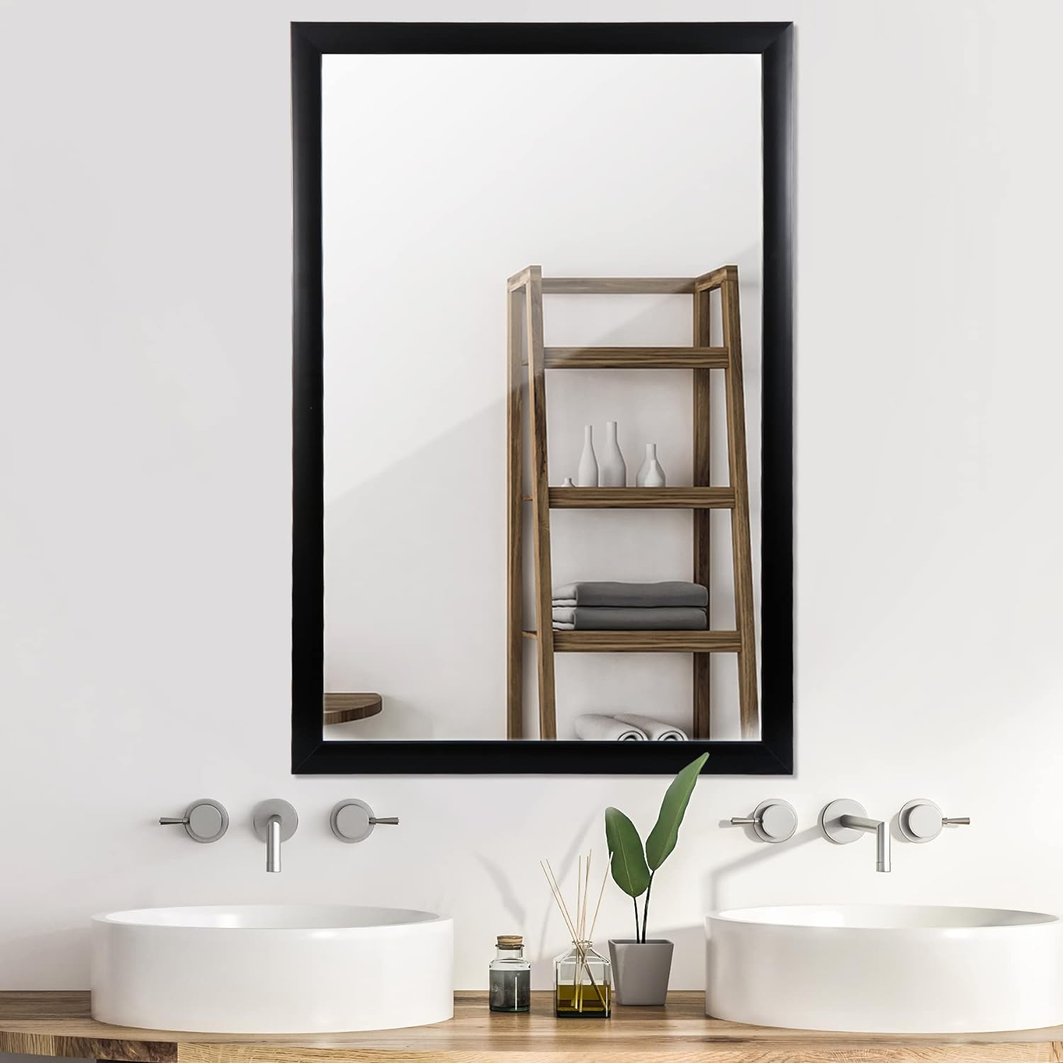 Rectangular Wall Mirror 24" x 36" Modern Decorative Bathroom Mirror for Bedroom, Entryway, Living Room, Vanity, Black