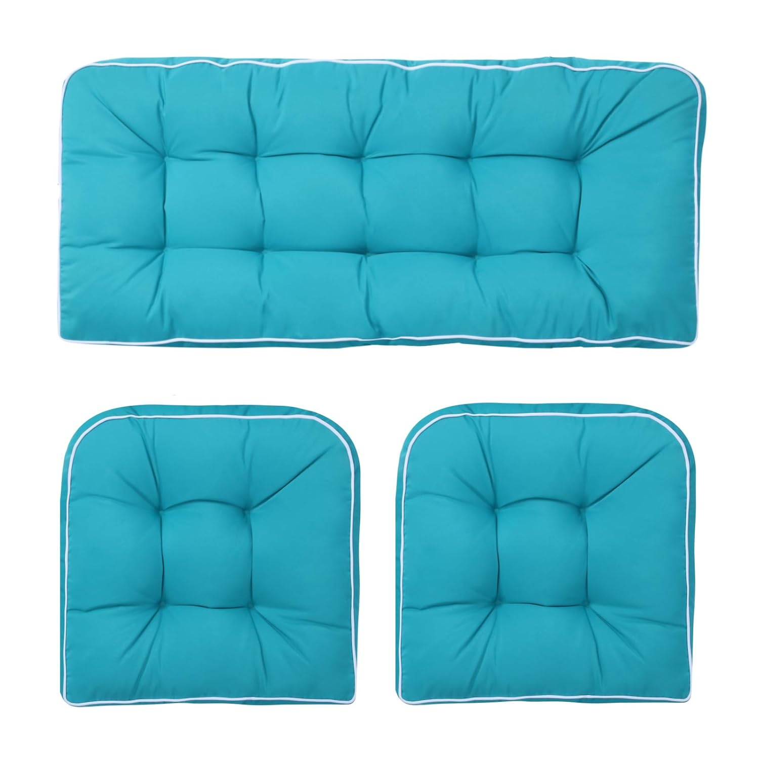 Outdoor 3 Piece Wicker Chair Cushion Set, 1 Loveseat Wicker Settee Cushion & 2 U-Shape Cushion for Patio Bench All Weather