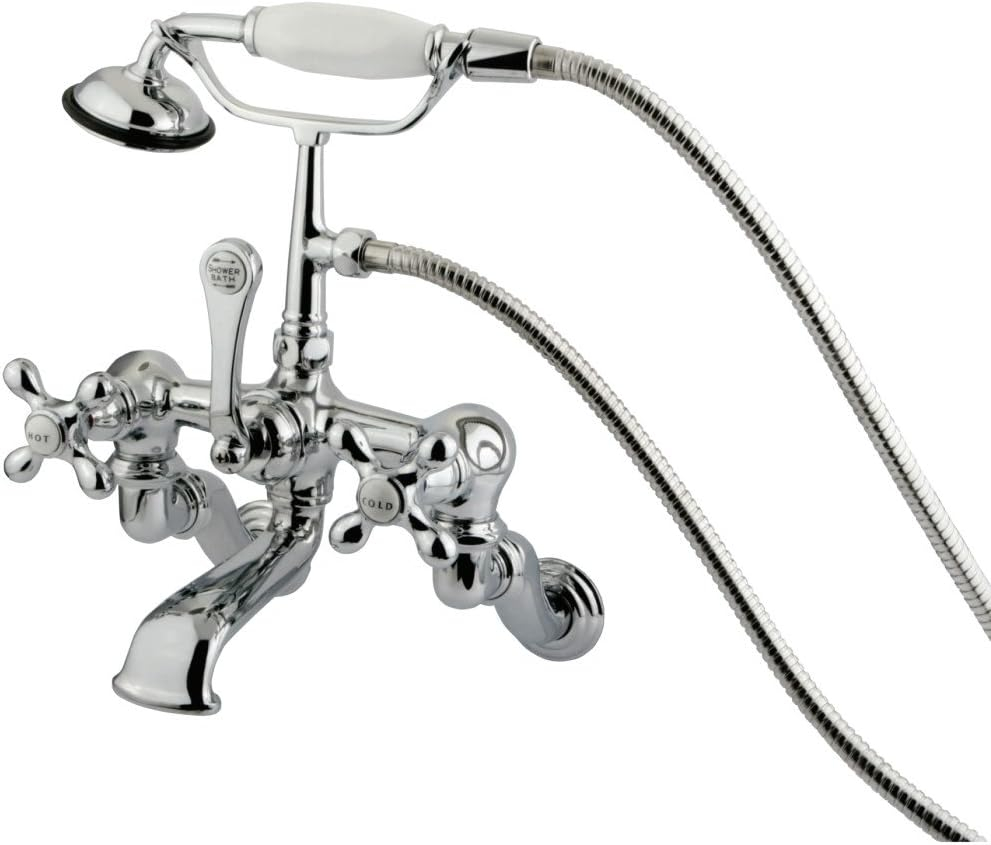 Chrome Triple Handle Wall Mounted Clawfoot Tub Filler with Hand Shower