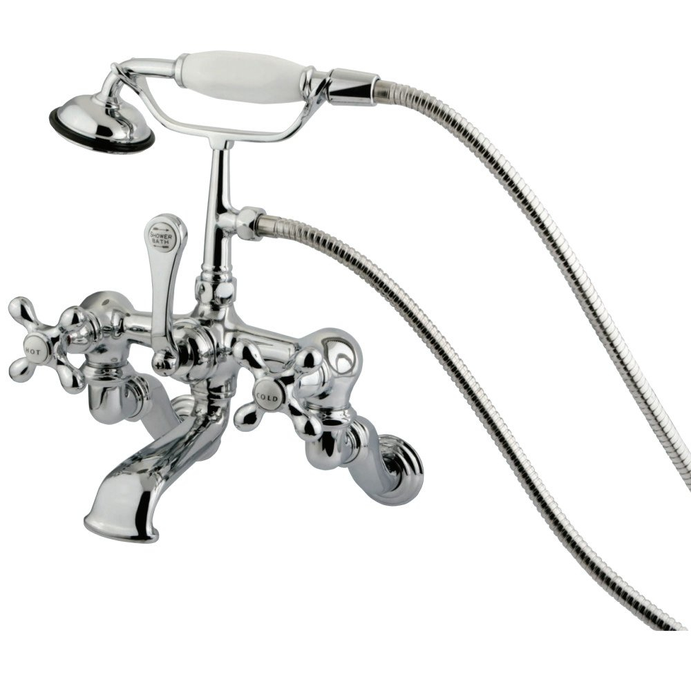Chrome Triple Handle Wall Mounted Clawfoot Tub Filler with Hand Shower