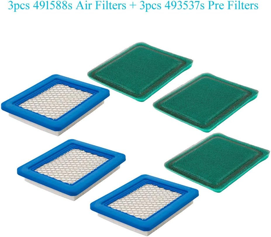 3 Pack 491588S Air Filter with Pre Filter, Compatible with 491588 493537 493537S Toro 20332 Craftsman 33644, Push Lawn Mower Air Cleaner